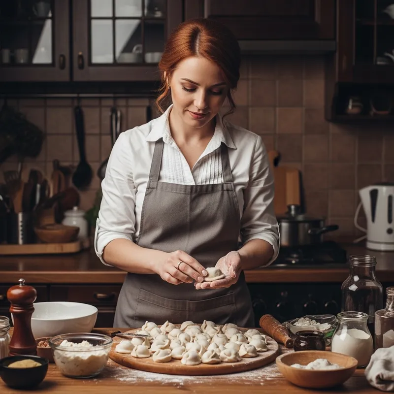 Skillful Ukrainian Girl Making Siberian Dumplings