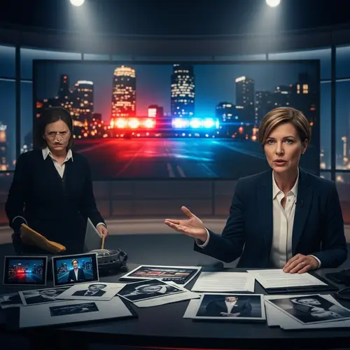 Crime Documentary Scene | Woman Presenting Case with Police Lights