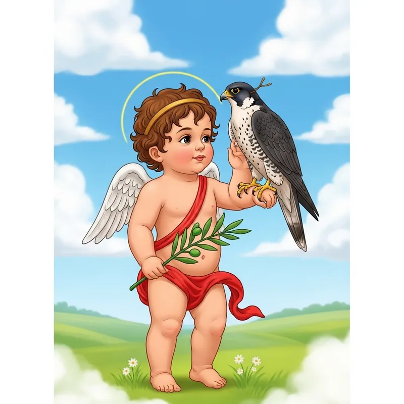 Cupid and Falcon: Roman God of Love with Falcon