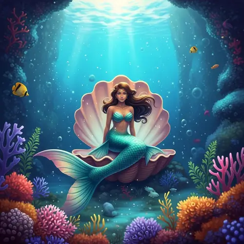 Enchanting Underwater Scene with Mermaid on Seashell