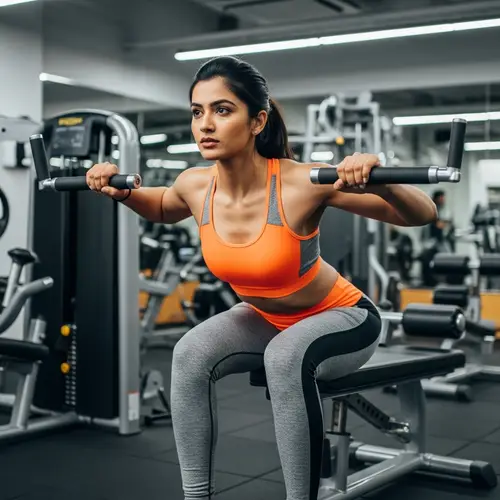 Fit Young Woman South Asian Fitness Routine in Orange Grey Sportswear