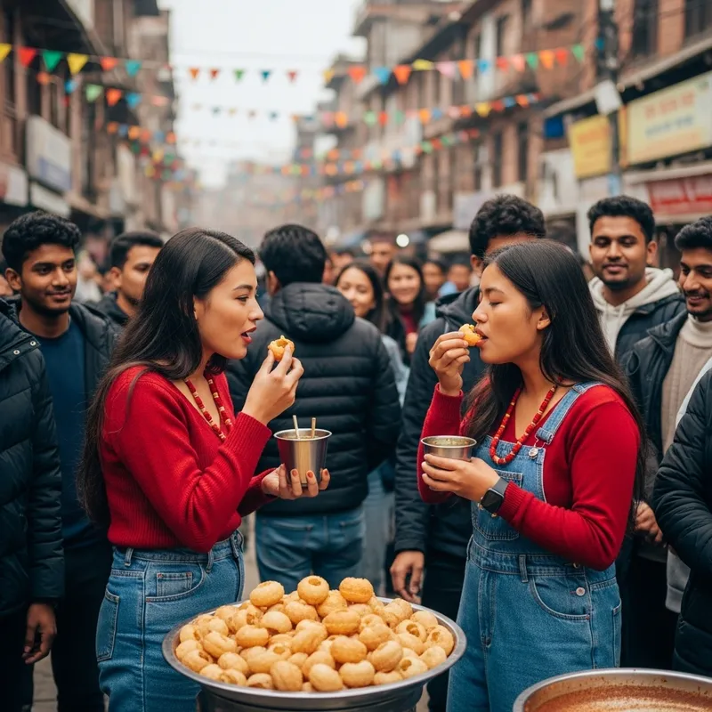 Nepali Girl Enjoying Panipuri | Heartfelt Moment Captured in a Vibrant Street Market