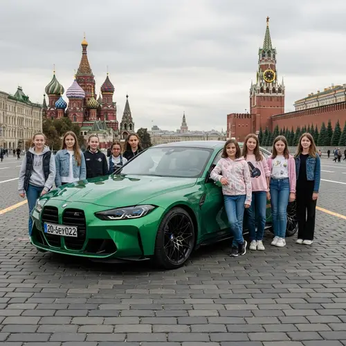 Diverse Young Girls with BMW M3 G80 in Moscow Square | Cityscape Beauty