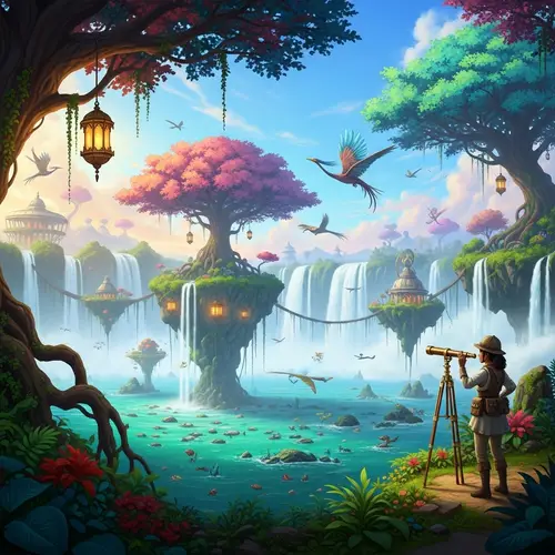 Captivating Scene of Fantastical World with Floating Islands