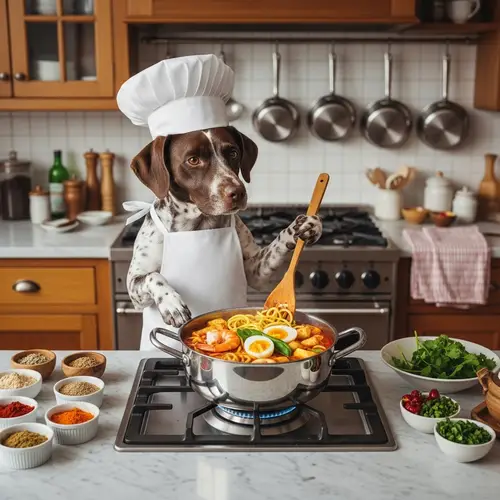 Adorable Dog Cooking Mee Curry