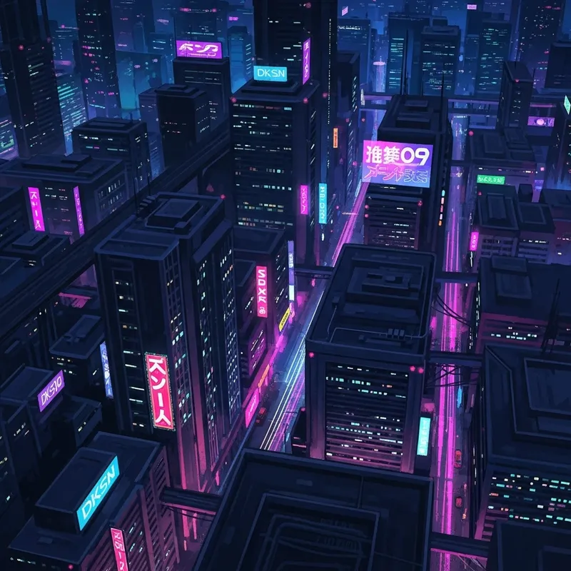 Vibrant Cyberpunk Night Cityscape with Neon Colors