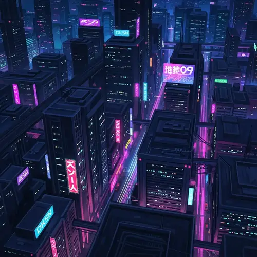 Futuristic Nighttime Cityscape Painting with Neon Colors