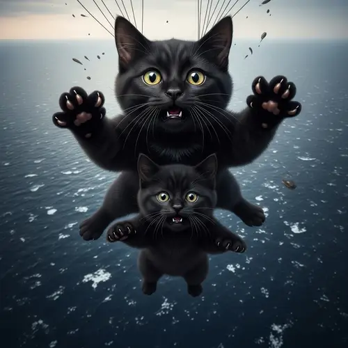 Real-life Black Cat & Kitten Parachute Adventure: Terrifying Journey Survived