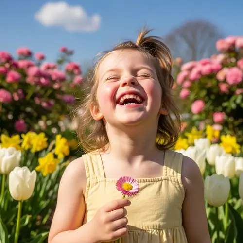 Capturing the Essence of Spring: Vibrant Child in Blossoming Garden