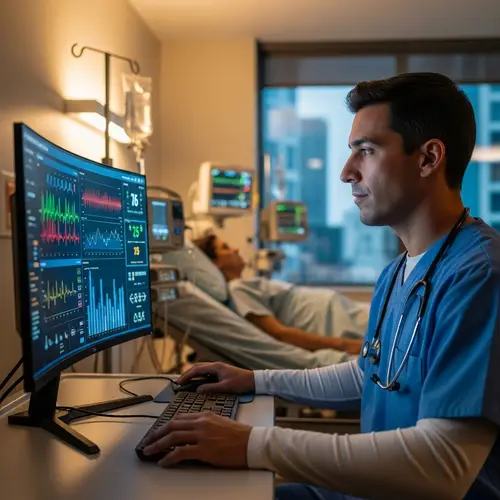 Medical Professional Monitoring Patient Health Data | Hospital Room