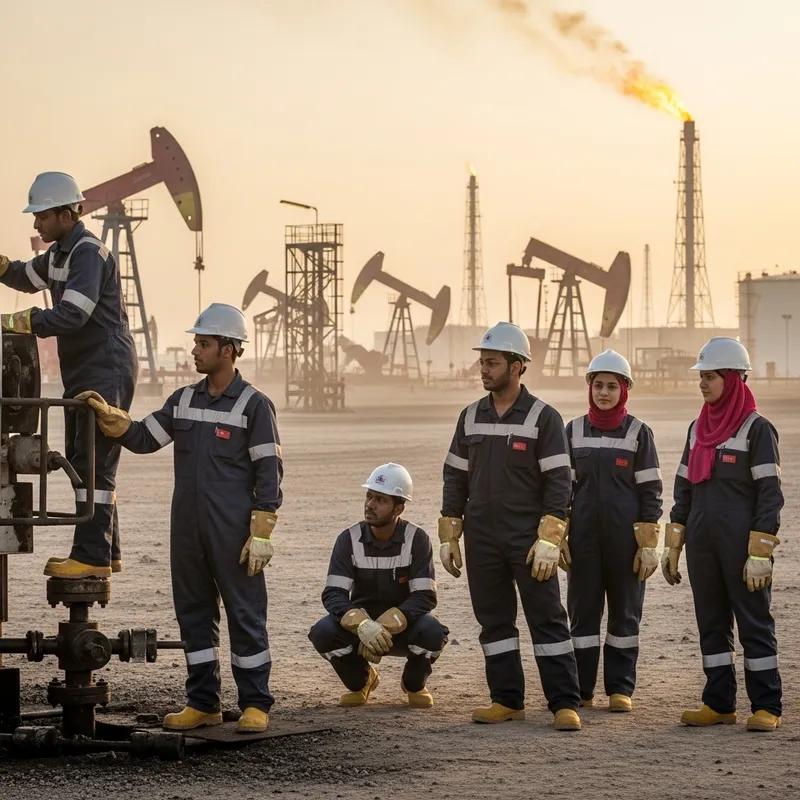 Qatari Workers at Oil Extraction Site
