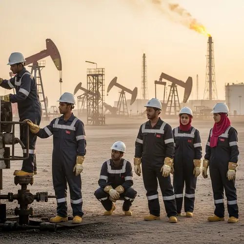 Qatar Oil Extraction: Diverse Group of Workers at Worksite