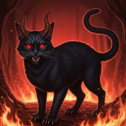 Diabolical Demon Cat Creature in Hellish Environment