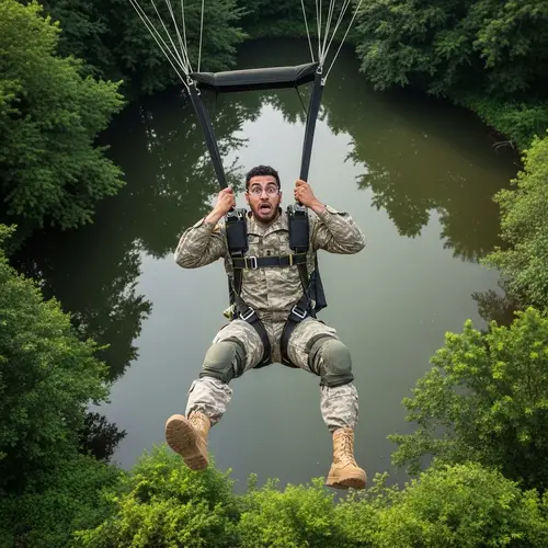 American Soldier Parachute Landing | Trajectory Towards Pond