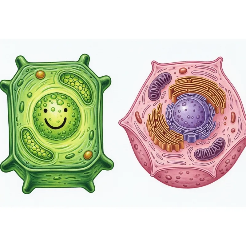 Happy Plant Cell vs Chill Animal Cell - Biological Illustration Happy Plant Cell vs Chill Animal Cell - Biological Illustration