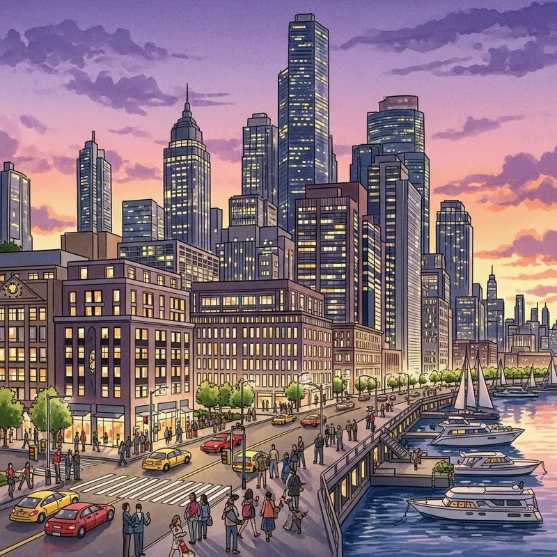 Vibrant Cityscape in Watercolor Art