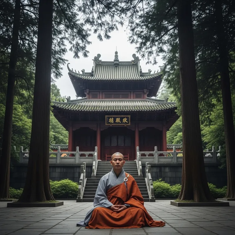 Tranquil East Asian Monk Meditating