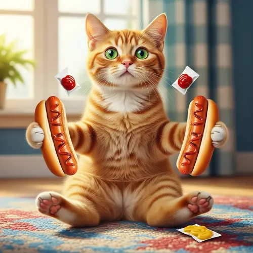 Cat with Hotdogs: Playful Twist on Feline Paws