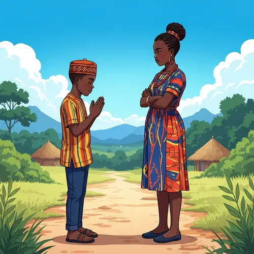 African Boy Apologizes to Girl on Rural Path | Cultural Gesto