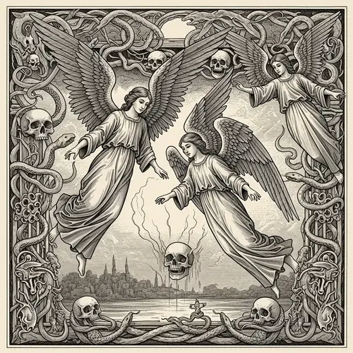Post-Victorian Fantasy Engraving: Angels, Skulls, and Snakes