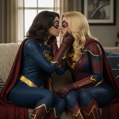 Unique TV Series-Inspired Female Superheroes Kissing on Couch