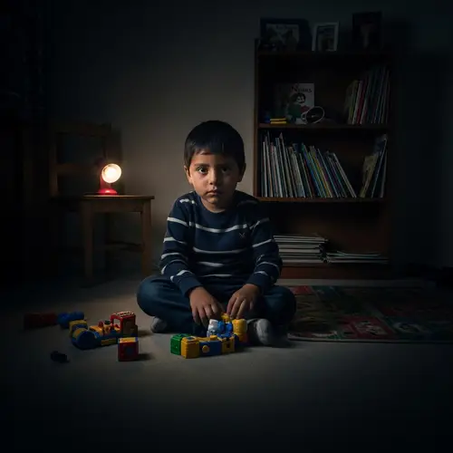 Dark Room Child: Enigmatic Image of Hispanic Boy Playing