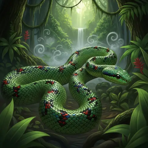 Vibrant Snake in Lush Green Jungle - Enigmatic Colors