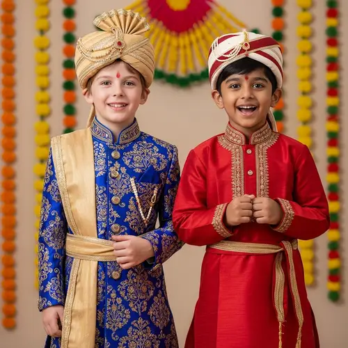 Traditional Indian Attire: Young Boys in Sherwani and Kurta Pyjama