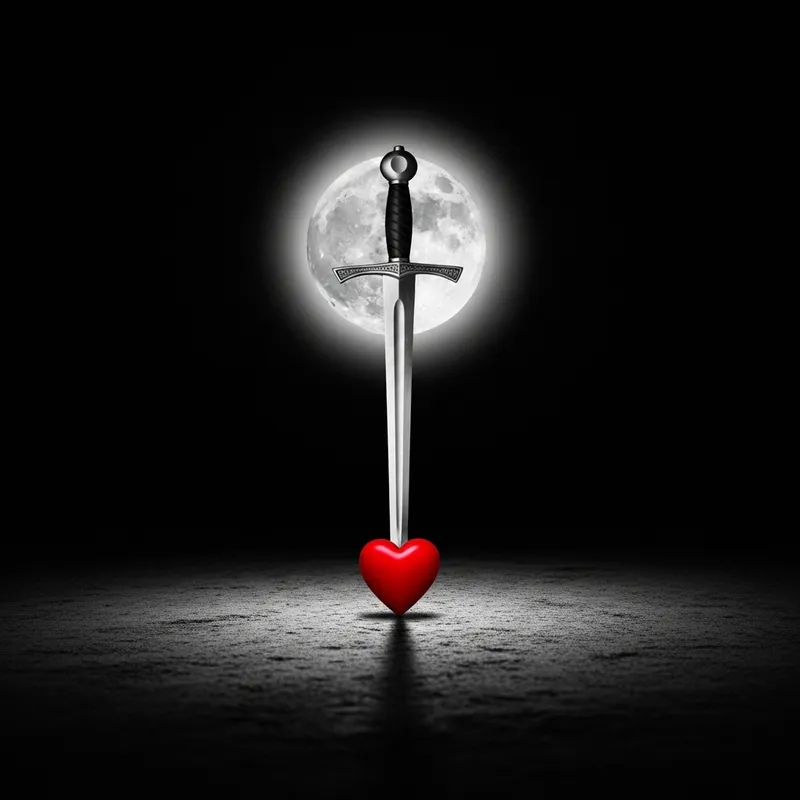 Moonlit Silver Sword & Crimson Heart | Romantic Gothic Art