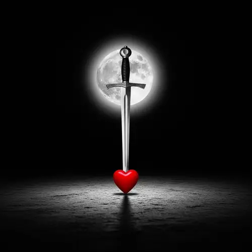 Gleaming Silver Sword & Crimson Heart in Moonlight | Artistic Gothic Photo