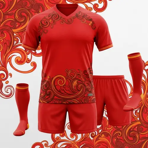 Dynamic Swirly Red Football Kit Pattern | Energy & Movement