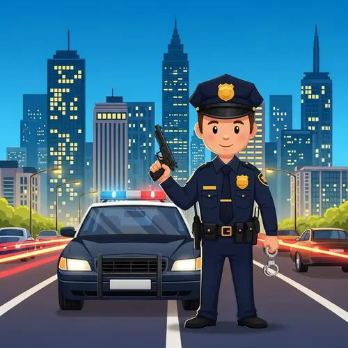 Male Police Officer in Urban Setting | City Law Enforcement Scene