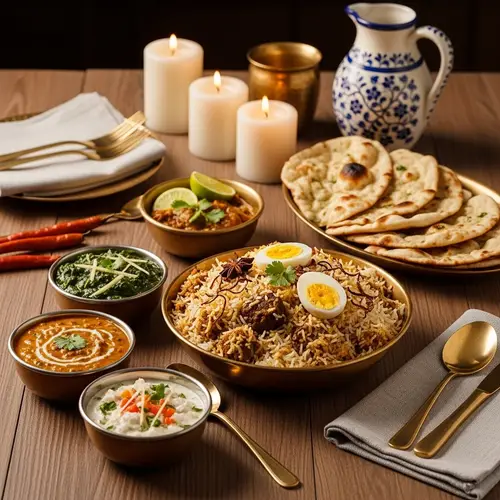 Colorful Traditional Indian Food Spread | Authentic Biryani, Naan & More