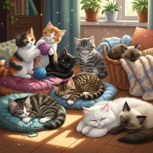 Adorable Variety of Cats Playing and Napping