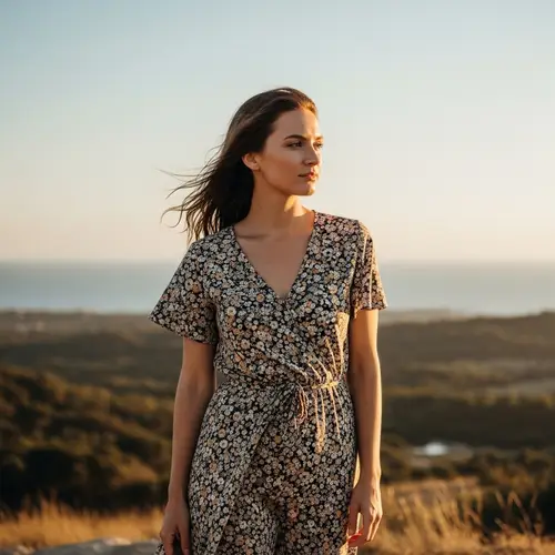 Stunning Caucasian Woman in Elegant Summer Dress - Graceful Pose