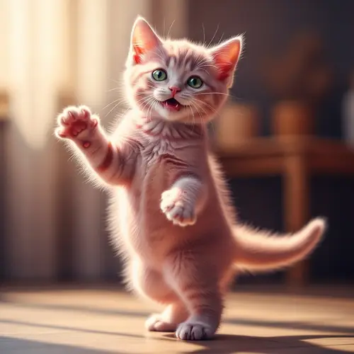 Pink Kitten Dancing Joyfully - Cute Feline Dance Moves