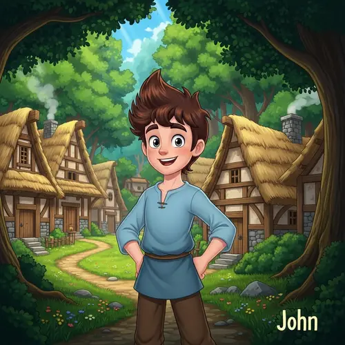 Cartoon Character John Living in Quaint Forest Village