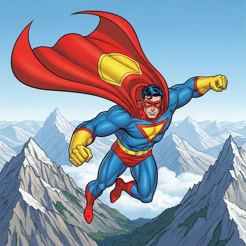 Superman Illustration Above Majestic Mountains