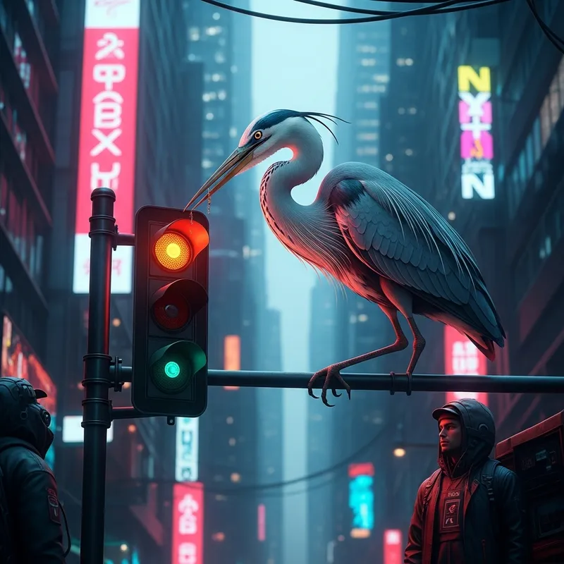 Futuristic Cyberpunk Farfetch'd Art in Cityscape