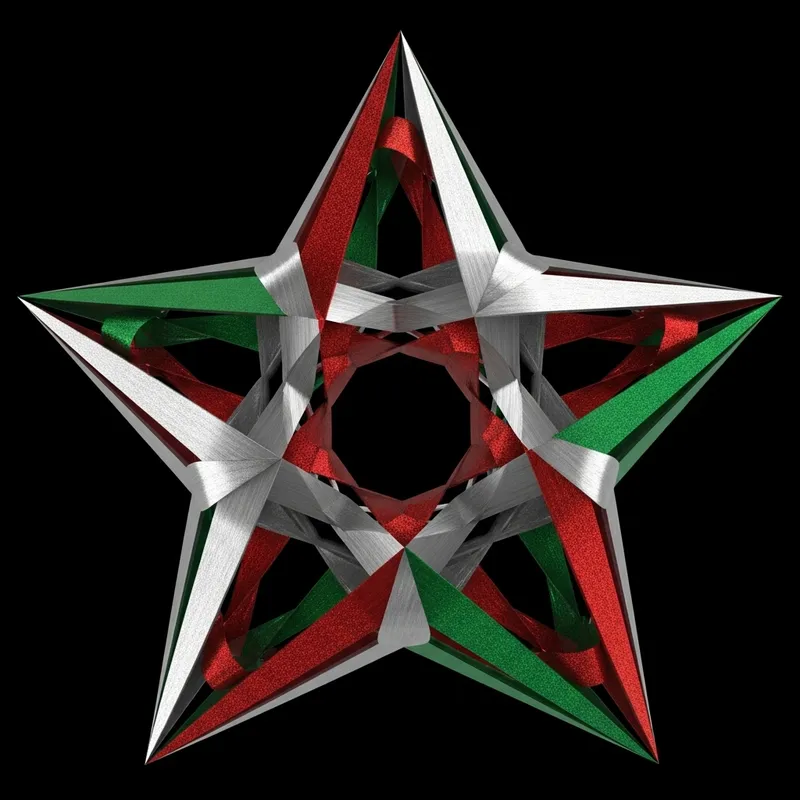 Six-Pointed Star in Metallic Red, Green & Silver