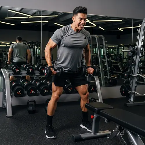 Hispanic Physically Fit Individual Strength Training in Gym