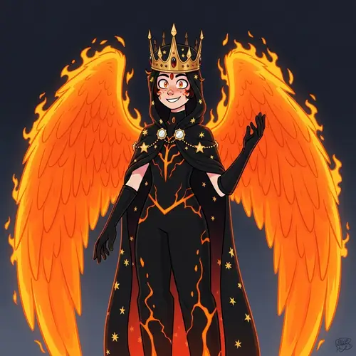 Towering Fiery Character in Hazbin Hotel Style - Ars Goetia Crown & Fiery Wings