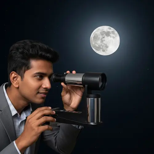 Enhancing Vision: South Asian Man Gazing at Moon through Optometric Device