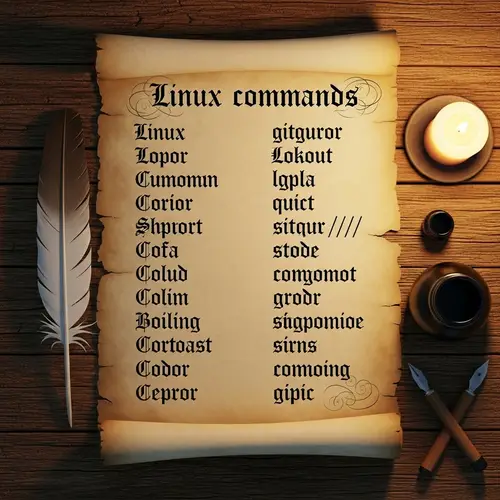 Vintage Illustrated Linux Commands on Parchment