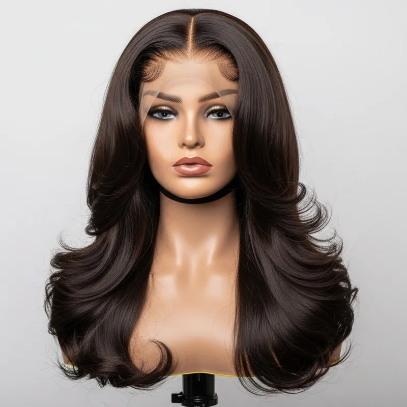 Luxurious Dark Brown Human Hair Wig | High-Quality Craftsmanship Luxurious Dark Brown Human Hair Wig | High-Quality Craftsmanship