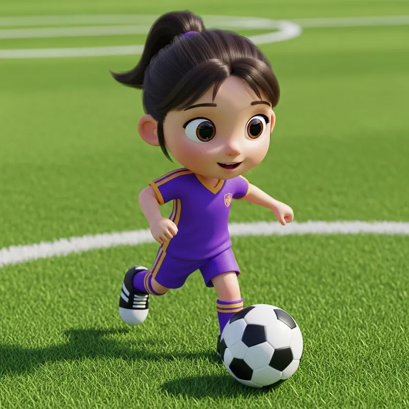 Luminous 3D Animation of Young Caucasian Girl Playing Soccer Luminous 3D Animation of Young Caucasian Girl Playing Soccer
