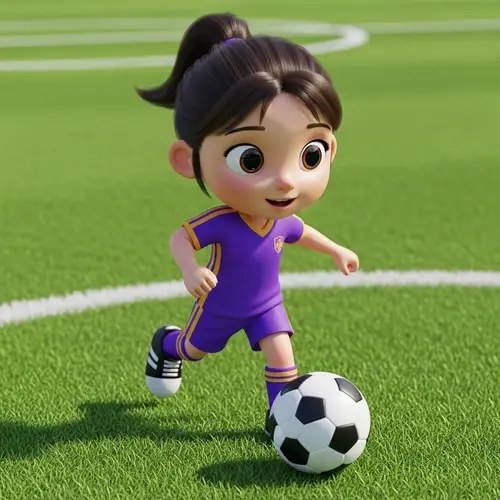 Young Caucasian Girl Playing Soccer in Pixar Style Animation