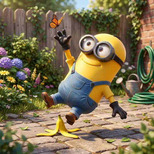 Mischievous Minion in Denim Overalls and Goggles