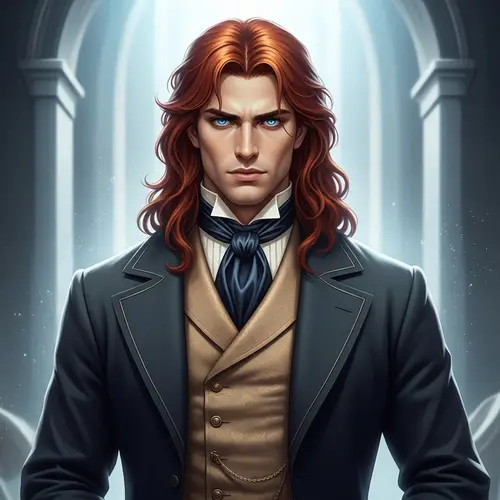 Majestic Victorian-Style Demi-God with Blue Eyes & Fiery Red Hair