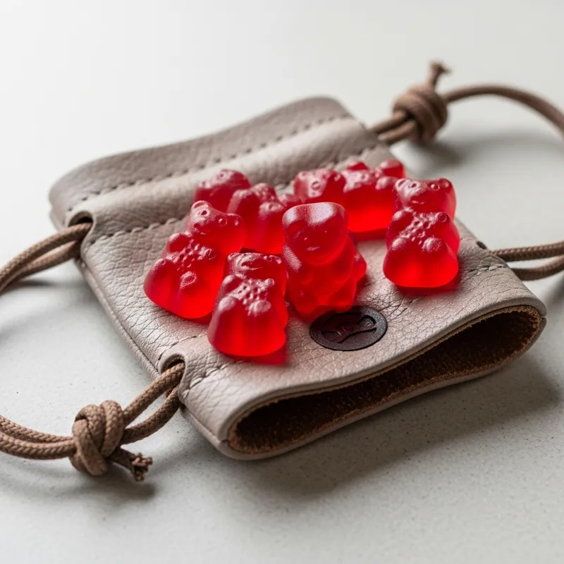 Vibrant Red Gummy Bears on Soft Pouch